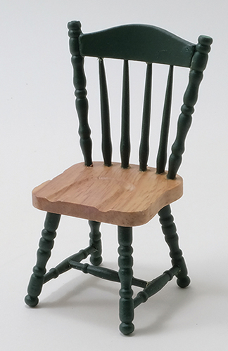 Dollhouse Miniature Side Chair, Oak & Hunter Green
